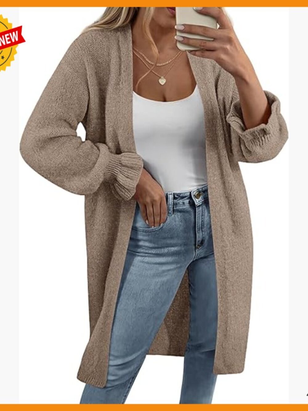 Oversized Chunky Knit Cardigan with Ruffle Cuffs, Knee Length
